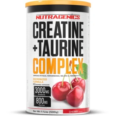 Imagen de Nutragenics Creatine + Taurine 500 g creatina monohidrato micronizada en polvo con sabor monohydrate 500g monohidratada (Cereza)