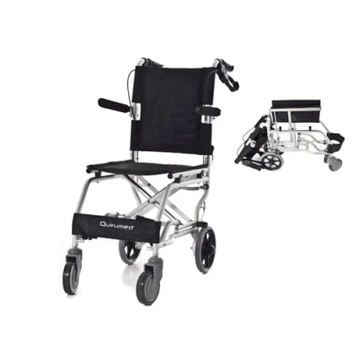 Imagen de QUIRUMED Silla de ruedas aluminio para viajes, tránsito, traslado, Asiento 36 cm, Ligera, Plegable, Apoyabrazos y reposapiés reclinables