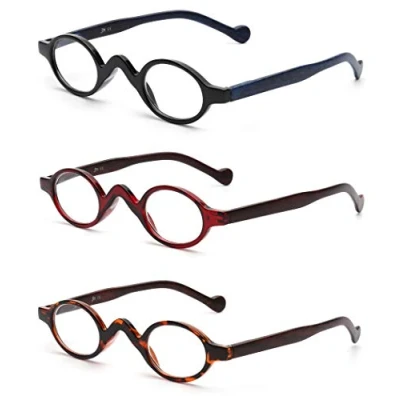 Imagen de JM 3 Paquete Pequeño Ovalado Gafas de Lectura Vintage Bisagras Resorte Anteojos Para Lectores Mujer+5.5 Negro&amp;Rojo&amp;Carey
