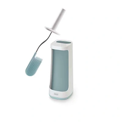 Imagen de Joseph Flex Plus Escobillero en Silicona Higiénico con Bandeja de Almacenaje, escobilla baño mango resistente, piña flexible, antiobstrucción, limpieza profunda Blanco/Azul, Grande