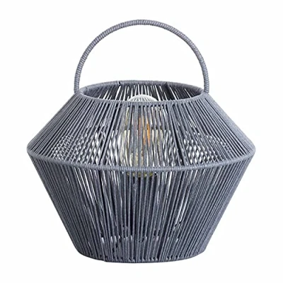 Imagen de Lámpara de Mesa Gris Estilo Mediterráneo Modelo Shaoran 7hSevenOn Deco en Forma Cesta Papel Trenzado y Ratán Ideal para Salón, Comedor o Mesitas Noche 24x24x25cm