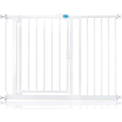 Imagen de Bettacare Puerta de Mascotas Auto Cierre, 111cm 118cm, Blanco, Escalera Ajuste a Presión para Perros y Cachorros, Barrera Seguridad Puertas, Pasillos Espacios