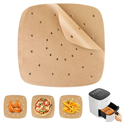 Imagen de 100 Piezas Papel de Pergamino para Freidora Aire，papel Horno air fryer cuadrado，para freír, hornear, cocinar, asar a la parrilla y prueba aceite，accesorios airfryer