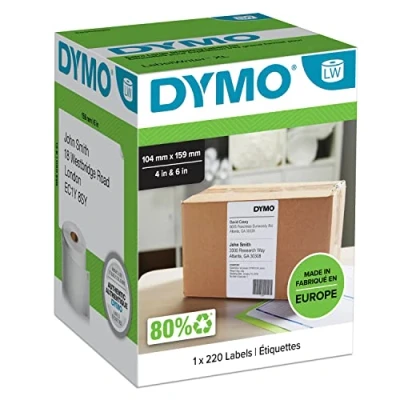 Imagen de DYMO LW etiquetas auténticas extragrandes de envío para la rotuladora LabelWriter 5XL/4XL 104 mm x 159 rollo 220 impresión negra sobre fondo blanco