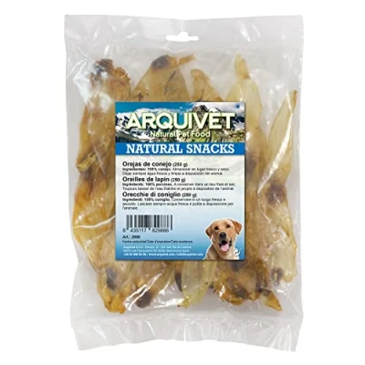 Imagen de Arquivet Orejas de Conejo (Bolsa 250 g) Snacks 100% Naturales para Perros Premios, recompensas, chuches, golosinas, chucherías caninas Ayuda a la Limpieza Dental