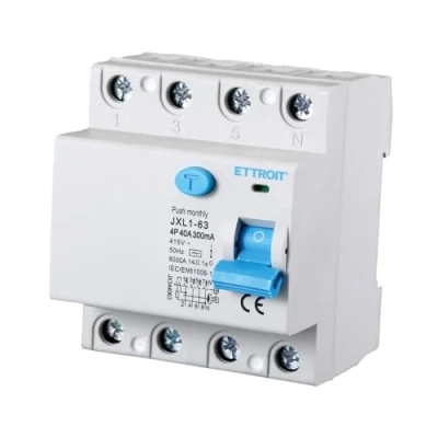 Imagen de A2ZWORLD Interruptor diferencial puro, 4P 300 mA 6 kA 415 VAC, salvavidas diferencial, Ocupa 4 módulos DIN, RCCB C40 40 A