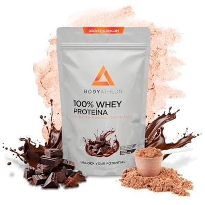 Imagen de 100% Whey Protein Proteina en Polvo para Ganar Masa Muscular de Suero Leche Sin Azucar lecitina soja Bodyathlon (2kg, Chocolate)