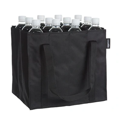 Imagen de Amazon Basics Bolsa para Botellas, 12 Compartimentos, Botellas de 0,75 l, Negro, Sólido