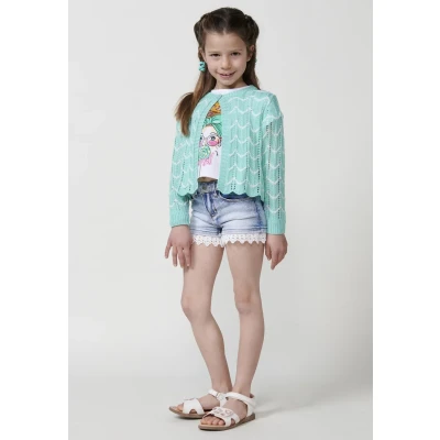 Imagen de Jersey Tricot de Algodón con Cuello Redondo en Color Verde para Niña
