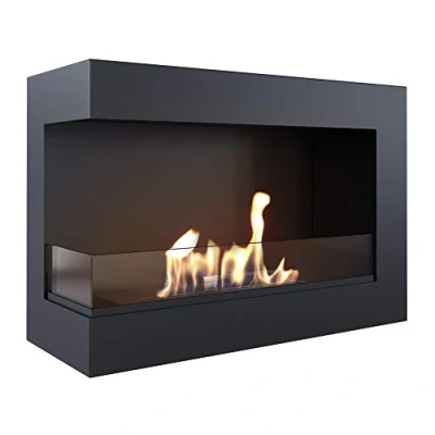 Imagen de KRATKI Chimenea de esquina Delta ecológica 900 x 280 mm pared con acristalamiento 4 Ideal para interiores abiertos y modernos Certificado TÜV Rheinland Abierto a la