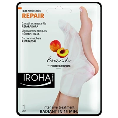 Imagen de IROHA NATURE Calcetines Mascarilla Reparadores Melocotón Manteca Karité Hidratación Profunda y Reparación InstantáneaPies Secos AgrietadosEfecto flash, Naturales 100% VeganoResultados Probados