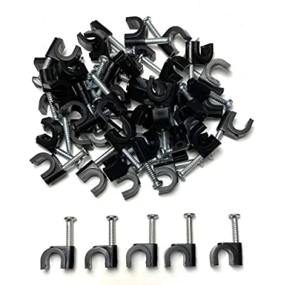 Imagen de 50 x 7mm Negro Clips Rondos de Cable pared, Clavos pared Maneja el eléctrico CAT5/CAT6,RG6,RG59,RJ45 en Hogar, Oficina, Accesorios escritorio