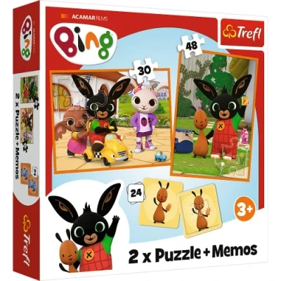 Imagen de Trefl Bing con Amigos 3in1: 2x Puzzle + Memory Game, Personajes de Fairy Tale, 30 y 48 Elementos, Diferente Grado Dificultad, 24 Memos, Diversión para Niños a Partir 3 Años