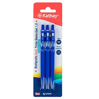 Imagen de Kathay 86232830. Set de 3 Bolígrafos Soft Semi Gel, Azul, 1mm, Retráctil