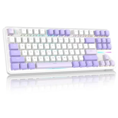 Imagen de Attack Shark X87 80% Teclado mecánico inalámbrico para Juegos, BT5.0/2.4G/USB C, Hot Swap Gasket, iluminación RGB, batería de 4000mAh, Interruptor Lineal prelubricado, tecla PBT PC/Mac Morado