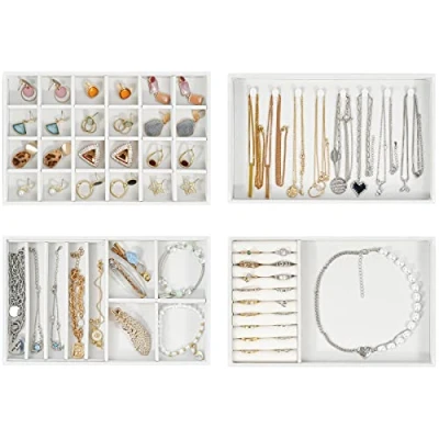 Imagen de Procase 4 Capas Combinadas Organizador de Joyas, Bandeja Joyería para Guardar y Exponer Collares Pulseras Anillos Pendientes Blanco