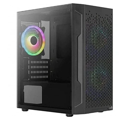Imagen de Aerocool Trinity Mini, Mini ATX Tower Case, Tempered Glass Side Panel, 1 x 12cm FRGB Fans, 2 Black