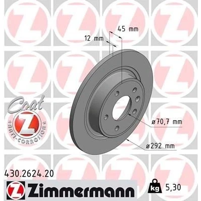 Imagen de ZIMMERMANN COAT Z 430.2624.20 Disco de freno 292 12 6/5 5 115 macizo revestido OPEL: Astra J GTC, Hatchback, Zafira C Tourer