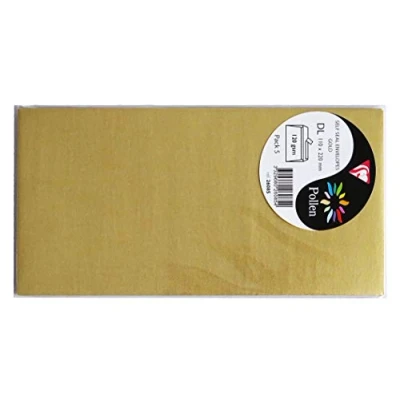Imagen de Clairefontaine 26085C Bolsa de 5 sobres autoadhesivos Formato DL (11 x 22 cm) 120 g/m² Color: oro, Invitaciones y respondencia, gama polen Papel liso