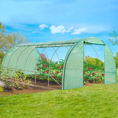 Imagen de IDMarket Invernadero de túnel jardín 4 estaciones, 18 m², color verde