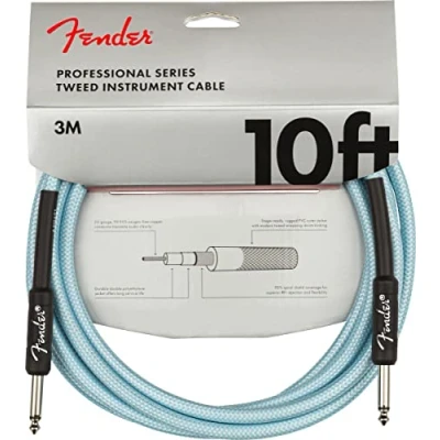 Imagen de Fender Cable de instrumento tweed la serie profesional, recto/recto, blindaje en espiral para un diseño antitorceduras, azul Daphne, 10 pies