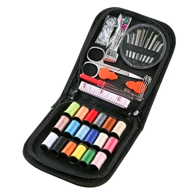 Imagen de AUERVO Kit de Costura Viaje, 70 DIY Suministros Premium, Mini para el hogar, Viajes y emergencias llenas Agujas Coser Coser, Tijeras, dedal, Hilo, Cinta métrica