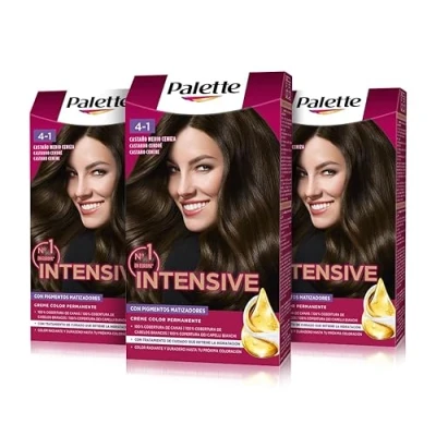Imagen de Palette Intensive Creme color 4 1 Castaño Medio Ceniza, tinte de pelo permanente con aceite macadamia y almendras, cubre el 100% las canas raíces, para un radiante, Pack 3