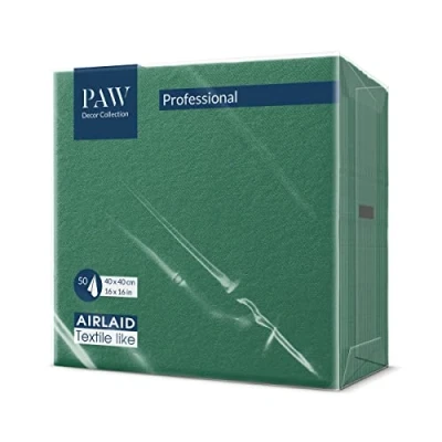 Imagen de PAW Servilletas Airlaid (40 x 40 cm) I 50 piezas Lisas Con aspecto de tela Elegante decoración mesa HoReCa Para ocasiones importantes como bodas, fiestas Color: Dark Green