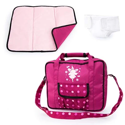 Imagen de Bayer Design 69267AB Accesorios para muñecas, Bolsa de pañales, Cambiador portátil, pañal muñeco, Burdeos, Rosado, Hada
