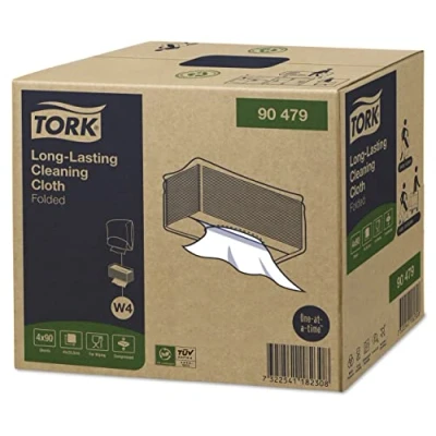 Imagen de Tork Trapo de Limpieza Blanco Alta Durabilidad W4, Multiuso, 4 x 90 Trapos, 90479