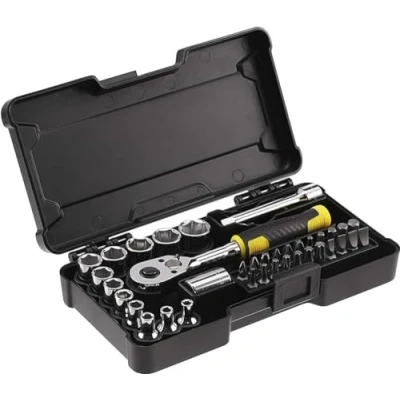 Imagen de STANLEY Juego de Llaves Vaso Compactas 1/4&#039;&#039;, Total 37 Piezas, Carraca 72 Dientes, 1 Alargador 75mm, Portapuntas, 22 Puntas, Caja Duradera STMT82672 0