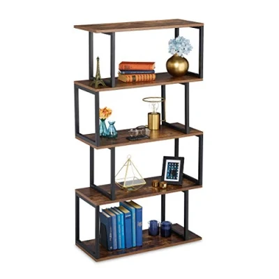Imagen de Relaxdays Bücherregal, Industrial Design, 5 Ablagen, MDF &amp; Metall, HxBxT: 136 x 73 30 cm, Standregal, Braun/Schwarz Librería, Diseño Baldas, Metal, Estantería de Pie, Marrón/Negro, Hierro