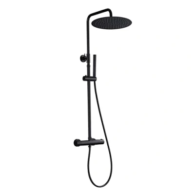 Imagen de JOHO 304 Acero INOX Columna Ducha Negro de Hidromasaje con Grifo Columnas Baño Monomando Termostaticas Altura Adjustable Mano y Cabezal Lluvia en D30cm