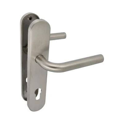 Imagen de Amig Juego de Manillas con Placa para puerta Maneta Bocallave Mod. 4PXB Acero inoxidable 18/8 230 x 45 mm Cuadradillo 8 Plateado mate