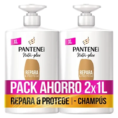 Imagen de Pantene Champú Pelo Repara Y Protege Nutri Pro V, Fórmula V + Antioxidantes, Para Seco Dañado, 2 x 1000 ML