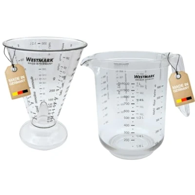Imagen de Westmark Set 2 piezas:1 jarra medidora + 1 vaso medidor con cono fino, Multilingüe y diferentes unidades de medida, Volumen llenado:0,5 litro, Gerda, Plástico, transparente,306822E7