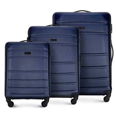 Imagen de WITTCHEN Maleta de Viaje Equipaje Mano Cabina ABS con 4 Ruedas giratorias Cerradura combinación Asa telescópica Globe Line Set 3 Maletas Azul Oscuro