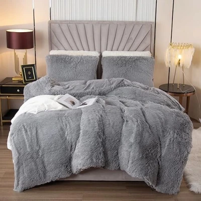 Imagen de EMME juego de ropa cama felpa, 200 x cm, franela mullida, para y suave, fundas nórdicas 1 funda almohada 2 (80 80 cm), color gris