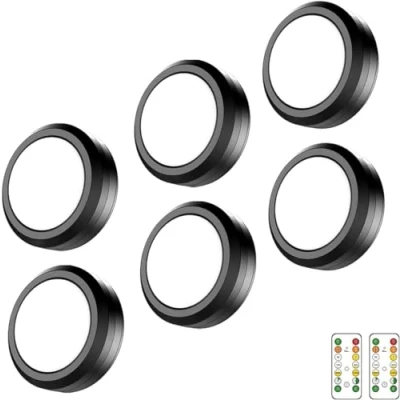 Imagen de MOUJUCHI Luz Led Armario, 6 Pcs Luces Lamparas a Pilas con Control Remoto para Armarios, Pasillo, Escalera, Sótano, Garaje (Negro)