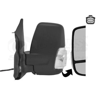 Imagen de espejo retrovisor Van Wezel 1991805 izquierda negro completo, convexo, para ajuste elect. espejo, calefactable, con gran angular, brazo