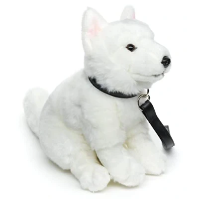 Imagen de Uni Toys Cachorro de Pastor Blanco Suizo Sentado (con Correa) 26 cm (Altura) Perro Peluche, Berger Blanc Suisse Peluche