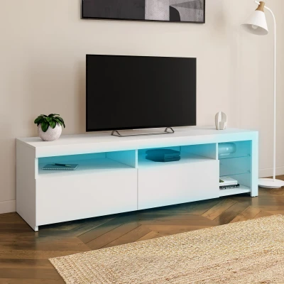 Imagen de Estantería de cristal SOLVEIG 140 cm con LED lacado en blanco