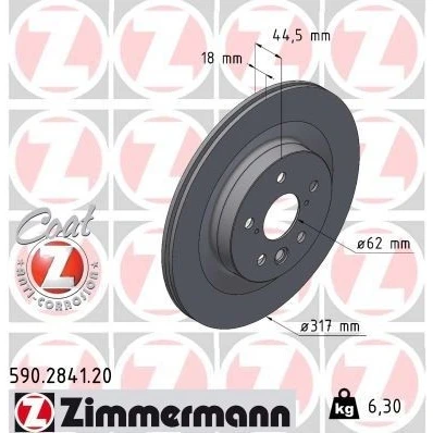 Imagen de ZIMMERMANN 590.2841.20 Disco de freno 317 18 7/5 5 114 ventilación interna revestido