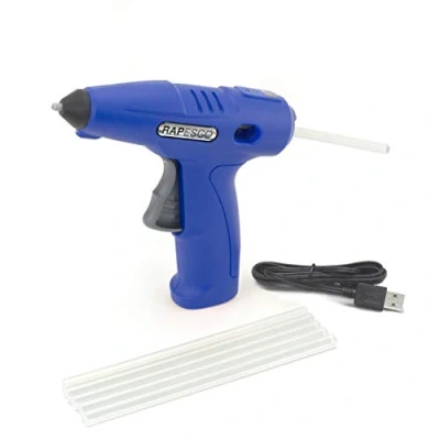 Imagen de Rapesco 1567 G4 7 Pistola Encoladora Inalámbrica con Batería de Iones Litio 4V Integrada y 6 Barras pegamento, Azul