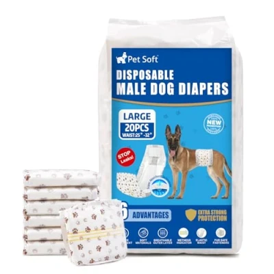 Imagen de Pet Soft pañales desechables para perros machos, 20 unidades, súper absorbentes cachorros, incontinencia con indicador de humedad (L unidades)