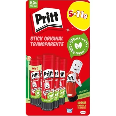 Imagen de Pritt Stick Barra Adhesiva 11 g (pack de 5), pegamento infantil seguro para niños manualidades, cola universal adhesión fuerte estuche escolar y oficina