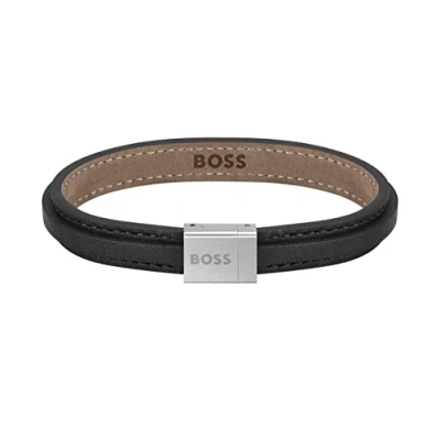 Imagen de BOSS Jewelry Pulsera de piel para Hombre Colección GROVER, Negro, S