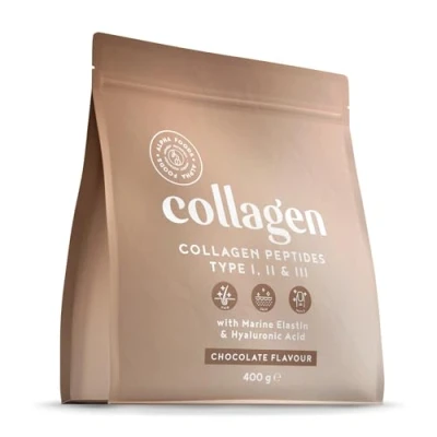 Imagen de Colágeno en Polvo 400g Péptidos de Colageno Hidrolizado con Acido Hialuronico y Elastina Marino Collagen Peptides Tipos I, II, III para la Piel Sabor Chocolate Alpha Foods
