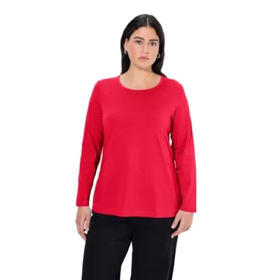 Imagen de Ulla Popken Camiseta Básica, Cuello Redondo, Ajustada, Manga Larga, para Mujer, Rojo (Rot 57), 54 56