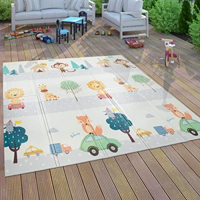 Imagen de Paco Home Alfombra Juegos Gateo Bebé Niños Plegable Lavable Reversible Motivo Animales, tamaño:150x200 cm, Color:Multicolor